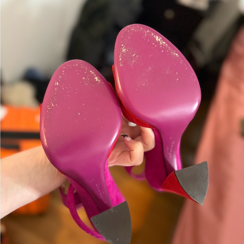 Red and pink suede Ferragamo sandals - Picture 3 of 5